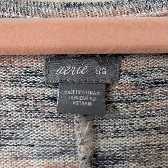 Aerie Jumpsuit Womens Large Blue Pink Knit Playsuit Overall Stretch Heather Cozy - Picture 9 of 11